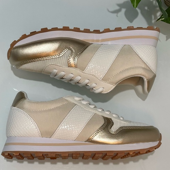 Monochromatic Metallic Champagne Retro Runner Sneakers - Picture 7 of 12